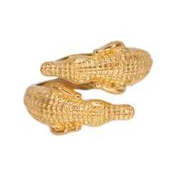 Bague Double Crocodile Dorée
