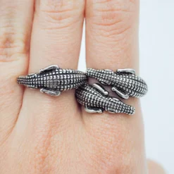 Bague Double Crocodile Dorée
