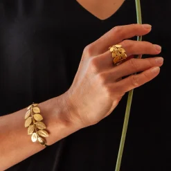 Bague Feuille d'Acacia Dorée