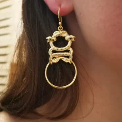 Boucles d'Oreilles 2 Serpents Dorées