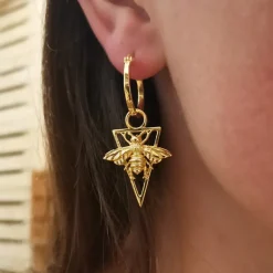 Boucles d'Oreilles Abeilles Pendantes Dorées