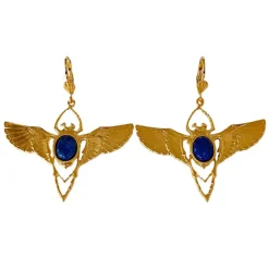 Boucles d'oreilles Beetle Dorées Lapis Lazuli Bleu