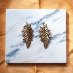 Boucles d'Oreilles Feuille de Bouleau Dorée