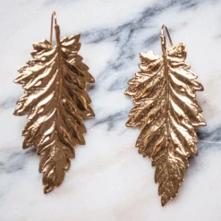 Boucles d'Oreilles Feuille de Bouleau Dorée