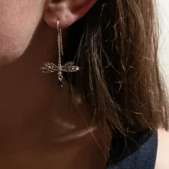 Boucles d'Oreilles Libellule Onyx Dorées