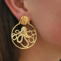 Boucles d'Oreilles Octopus Dorées