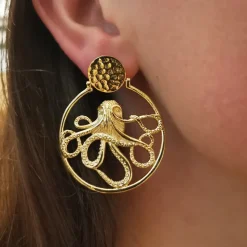 Boucles d'Oreilles Octopus Dorées