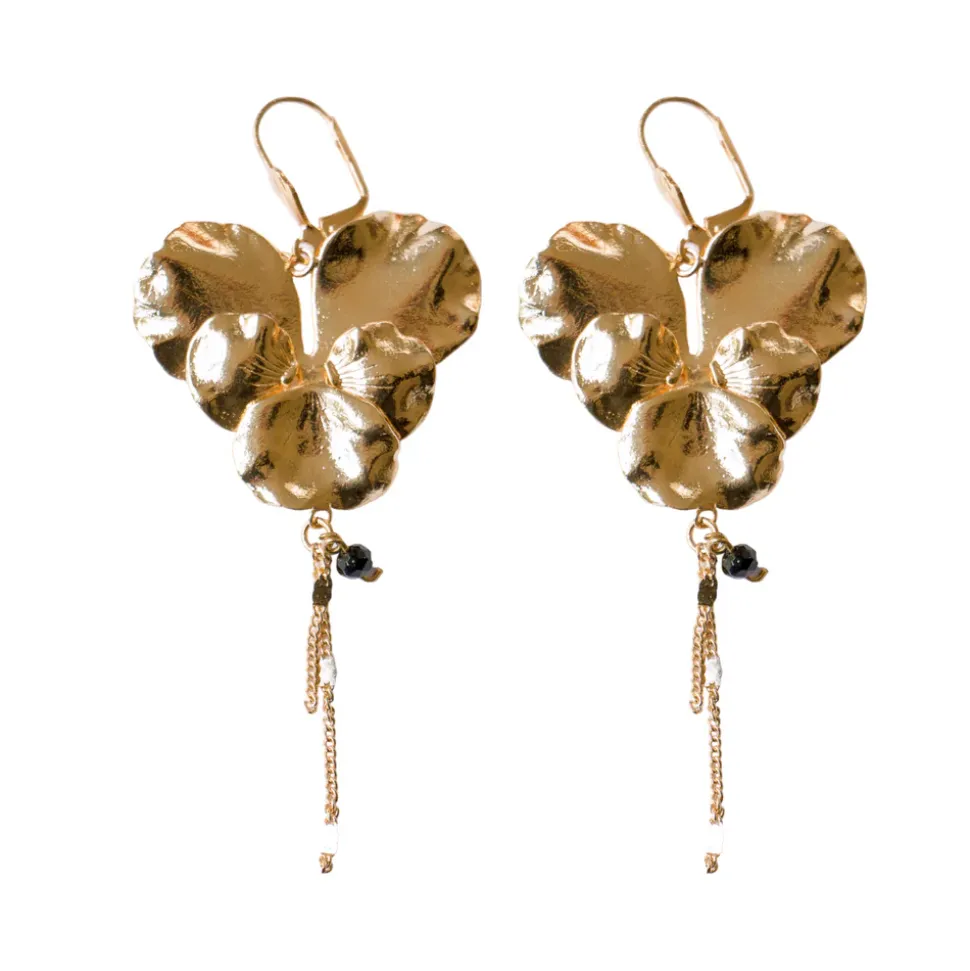 Boucles d'Oreilles Pensée Dorées