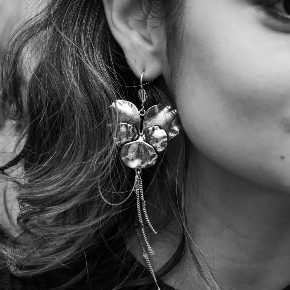 Boucles d'Oreilles Pensée Dorées