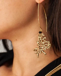 Boucles d'oreilles Tige Corail dorée