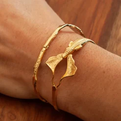 Bracelet Crocodile Ginkgo Doré