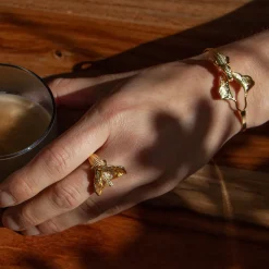 Bracelet Crocodile Ginkgo Doré