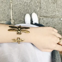 BRACELET DOUBLE LIBELLULE DORE