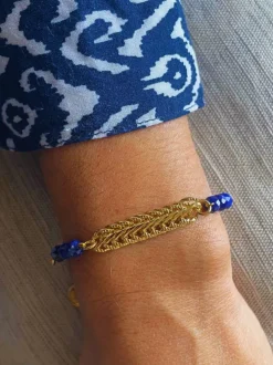 Bracelet Tressé Doré Lapis Lazuli Bleu