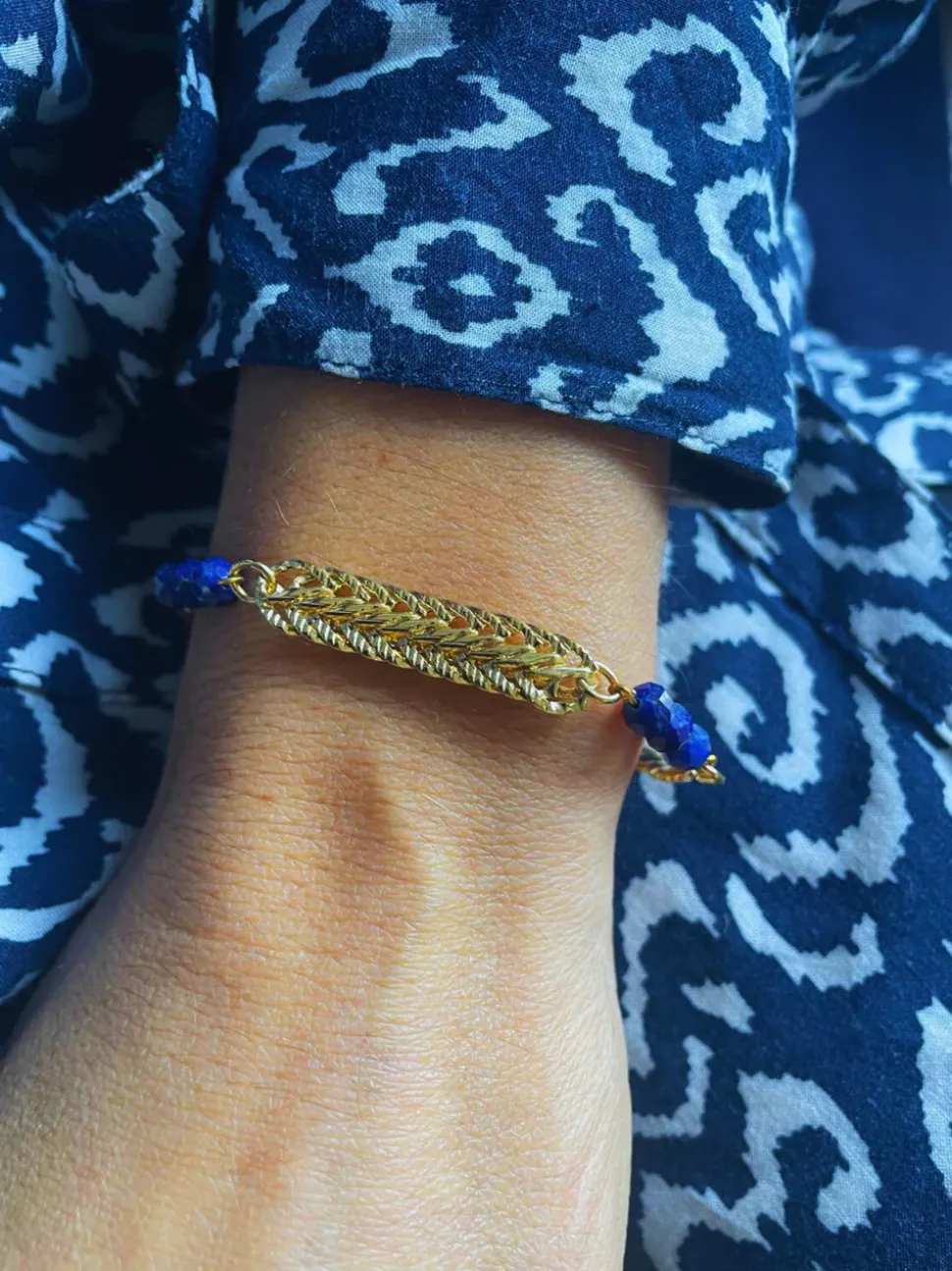 Bracelet Tressé Doré Lapis Lazuli Bleu