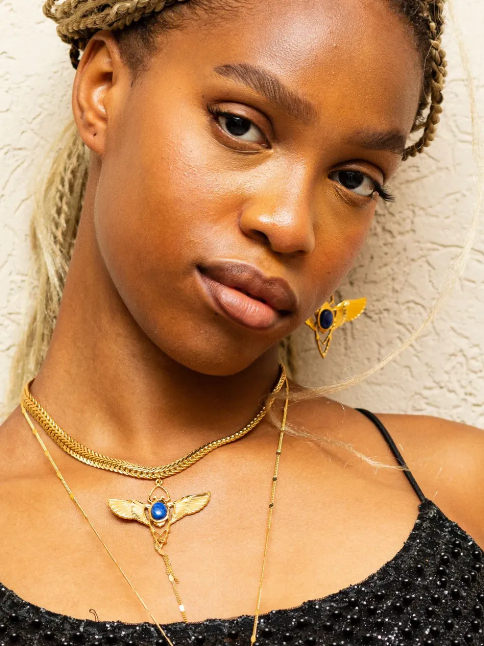 Choker Beetle Doré Lapis Lazuli Bleu