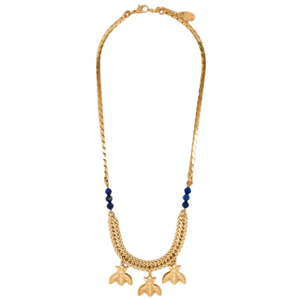Collier Abeilles Bee Doré Lapis Lazuli Bleu
