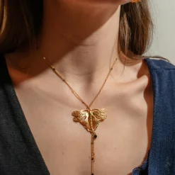 Collier Libellule Volant Doré