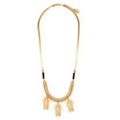 Collier Petite Cigale Cica doré et Onyx