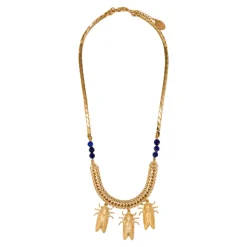 Collier Petite Cigale Cica doré et Lapis