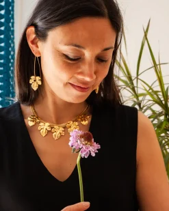 Collier Plastron Feuilles de Figuier Doré